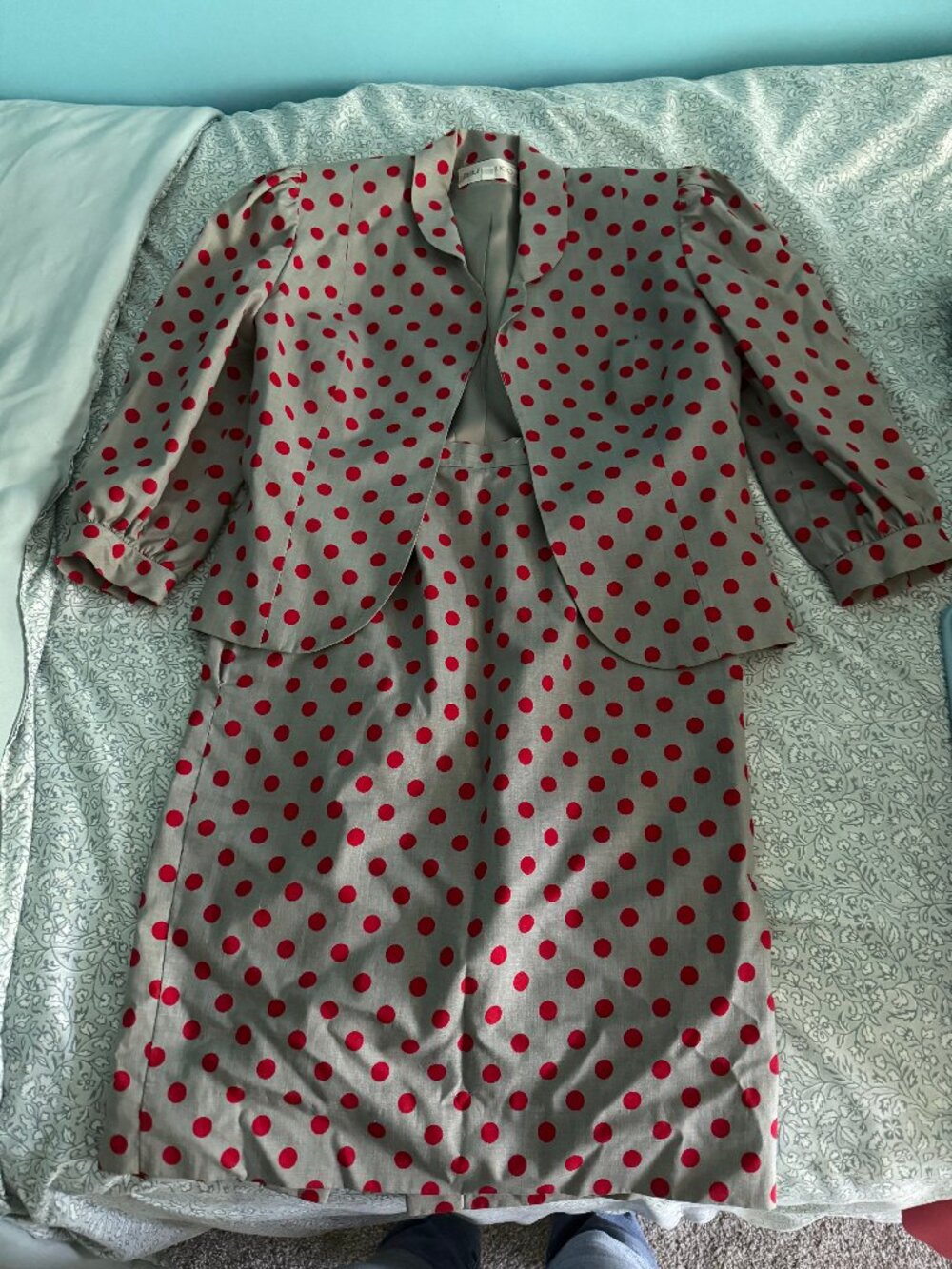 Vintage Polka Dot Two-Piece Dress Set – Red & White Retro Jacket + Skirt